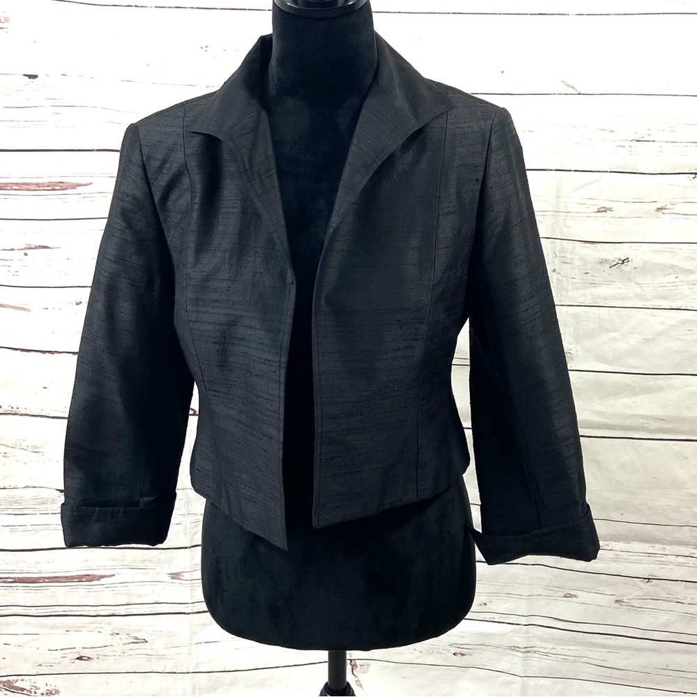 Lafayette 148 Jacket Women’s 4 Black Open Blazer 100% Silk Lightweight‎